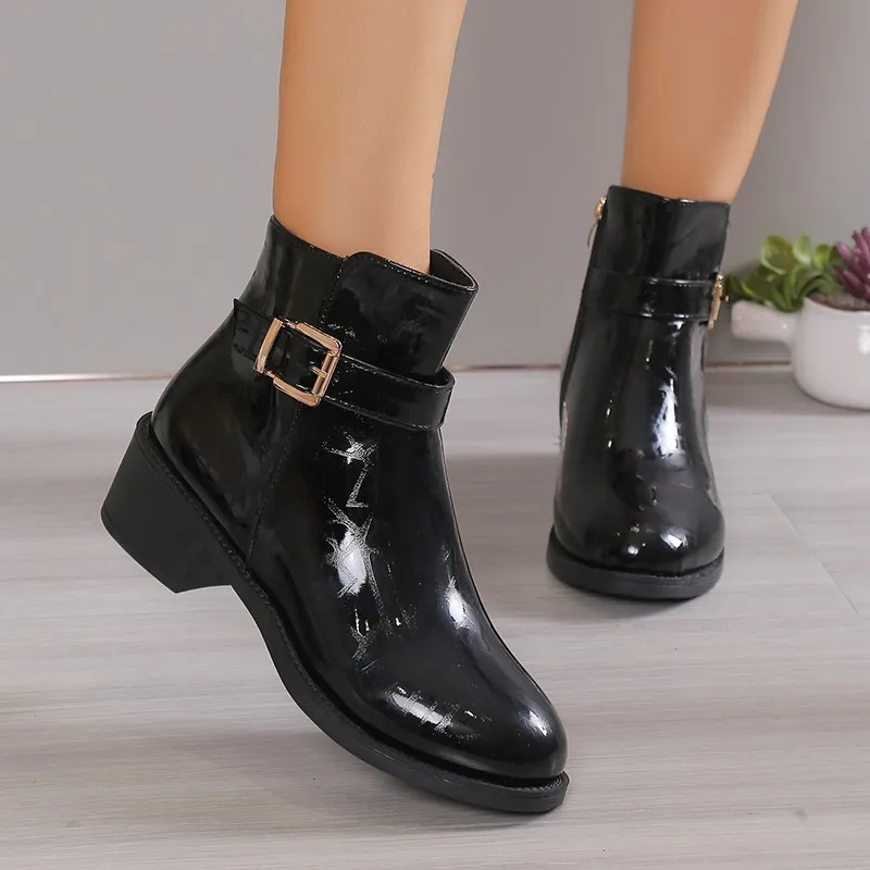 

2024 Winter Women Chelsea Boots New Brand Chunky Mid Heels Shoes Designer Punk Motorcycle Boots Pumps Shoes Goth Ankle Botas