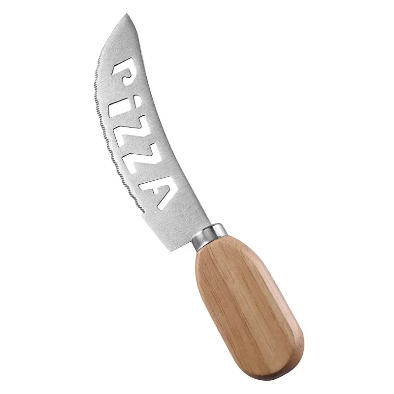 Stainless steel pizza knife oak handle roller cutter