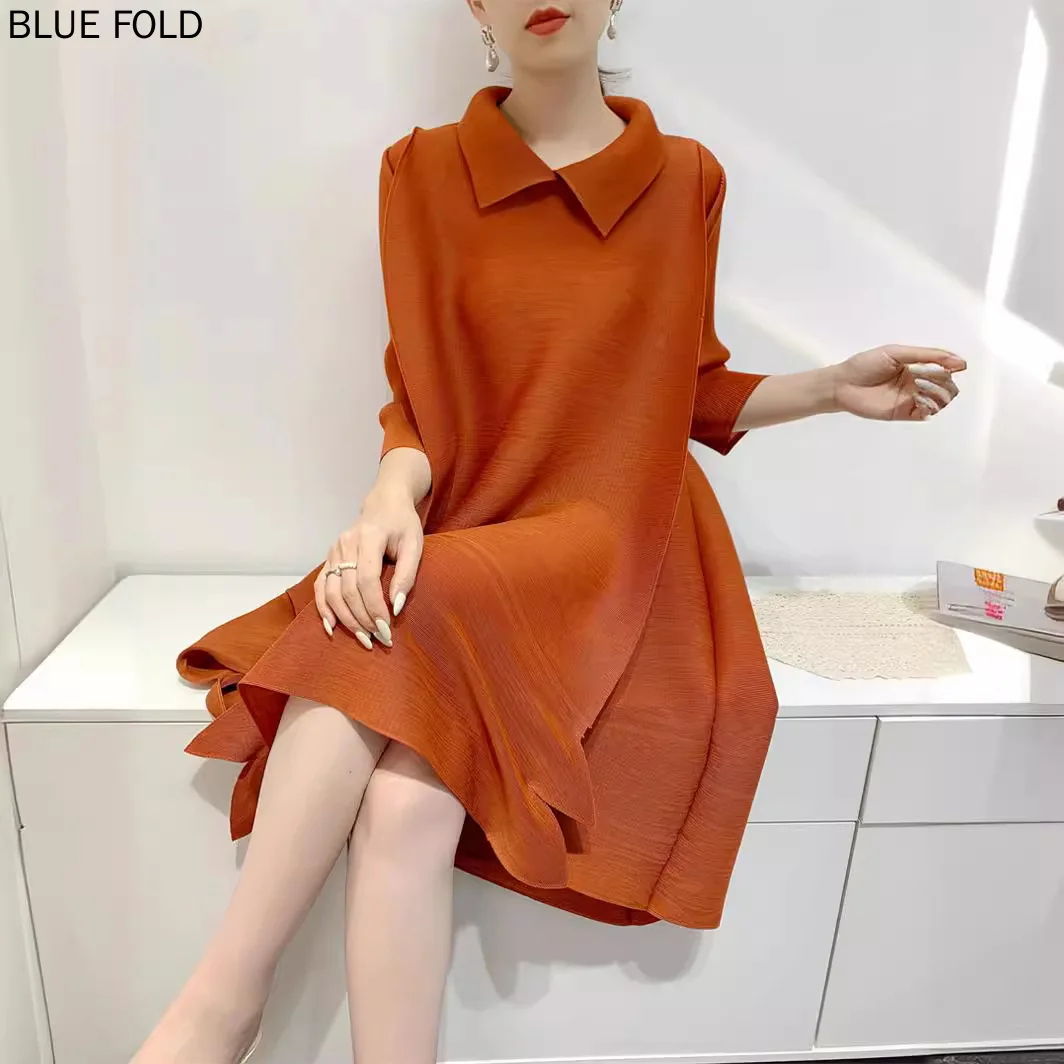 

Женское плиссированное платье миаке, свободное плиссированное платье средней длины с рукавами три четверти, большие размеры, на весну и осень