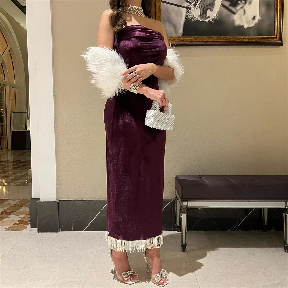 

Noble Popular Brown Strapless Tight Prom Dress Ankle-Length With Shawl Evening Summer Party Dress For Women2023