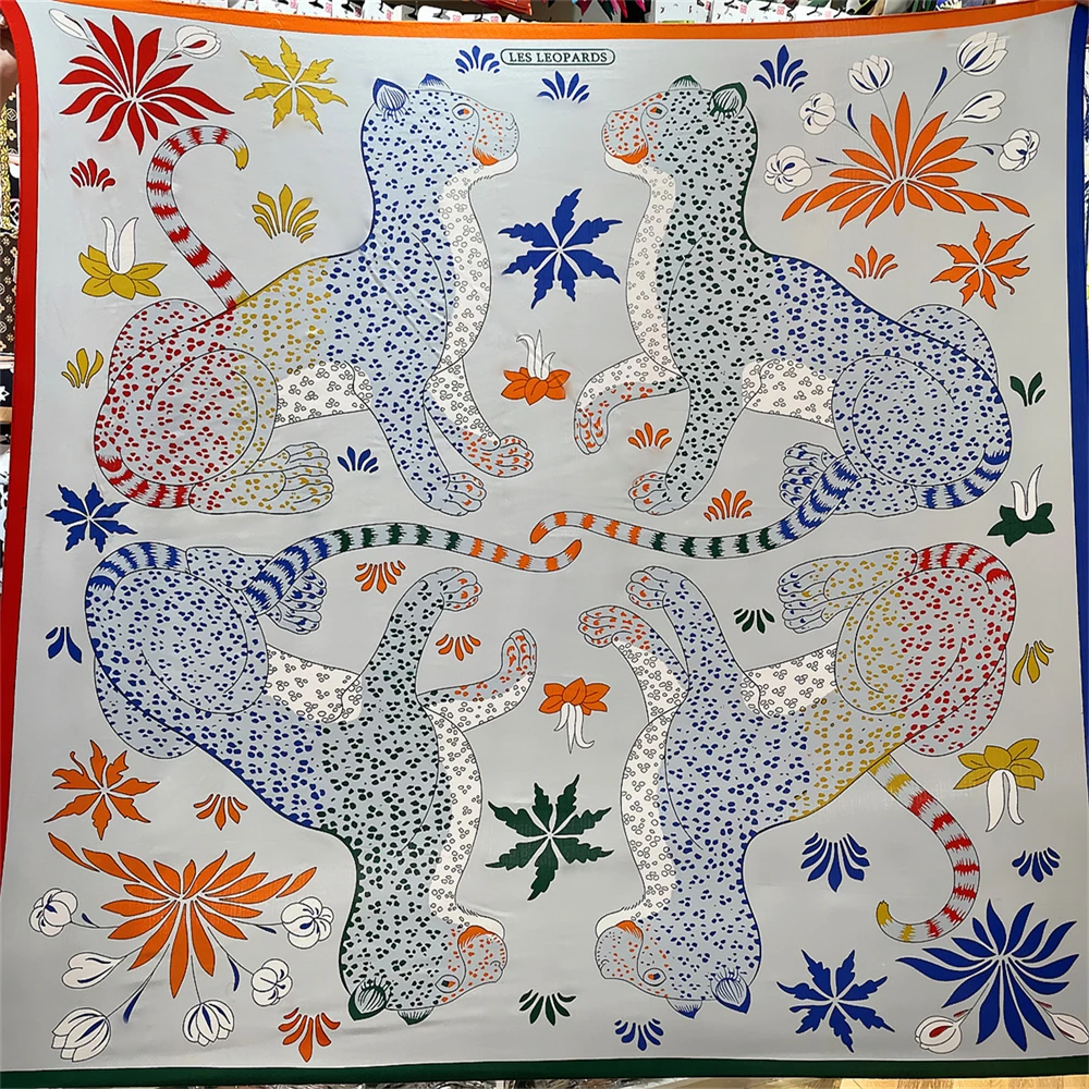 

Шелковый кашемировый шарф POBING, женские шали ручной работы с леопардовым принтом, квадратные шарфы, палантины, бандана, большие хиджабы, женский платок 135 см