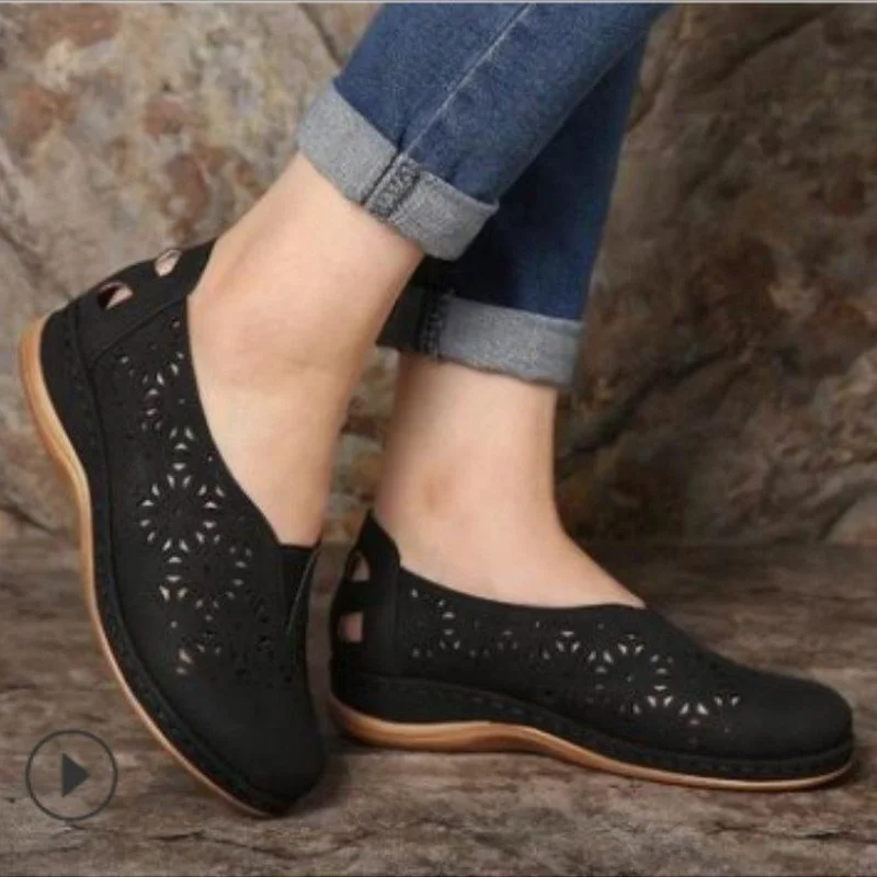 Women Sandals 2020 Vintage Casual Ladies Flats Shoes Sandals Women Summer Hollow Out Breathable Wedges Shoes Slip on Female Shoe