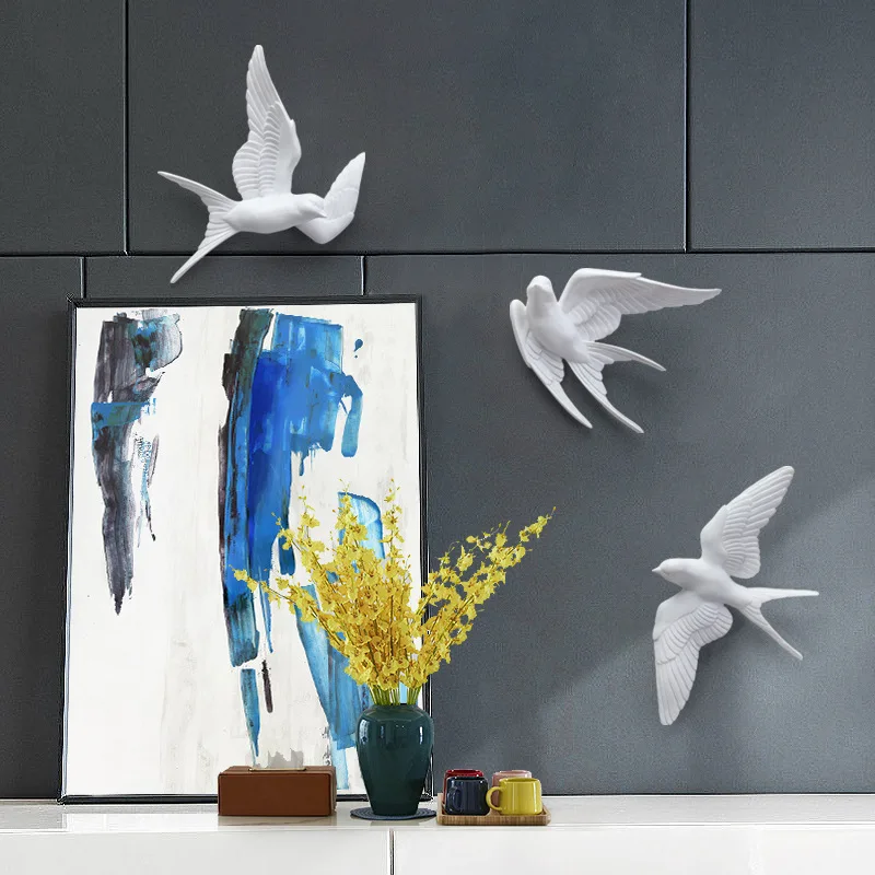 Wall Art Decor 1PC Resin Birds Creative 3d Sticker Living Room Animal Figurine Wall Murals TV Background Portable Decorative Home Decor