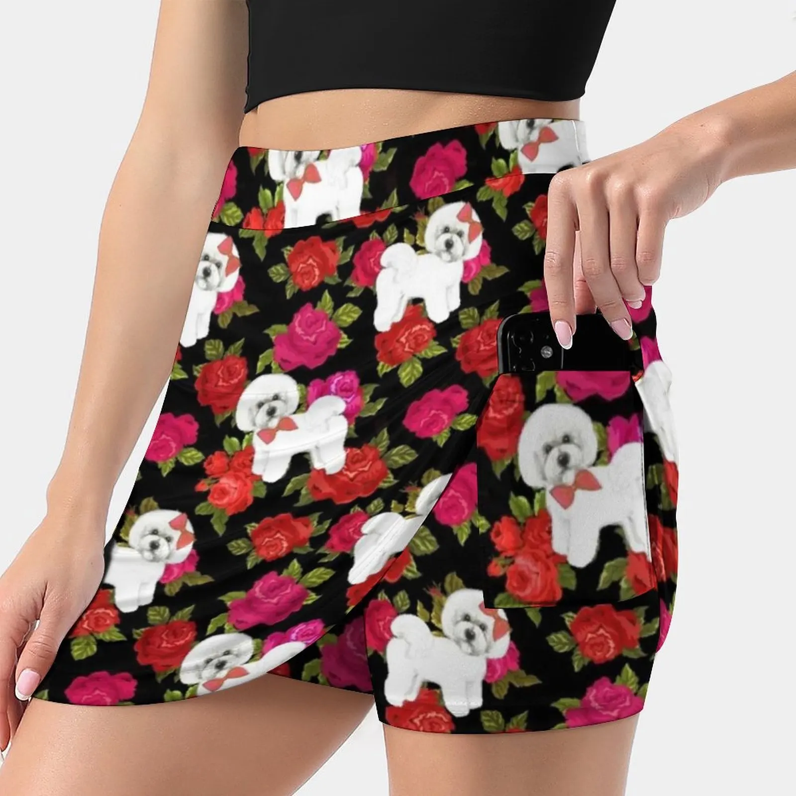 

Bichon Frise Red Rose , Pink Rose Floral Women's skirt With Hide Pocket Tennis Skirt Golf Skirts Badminton Skirts Running