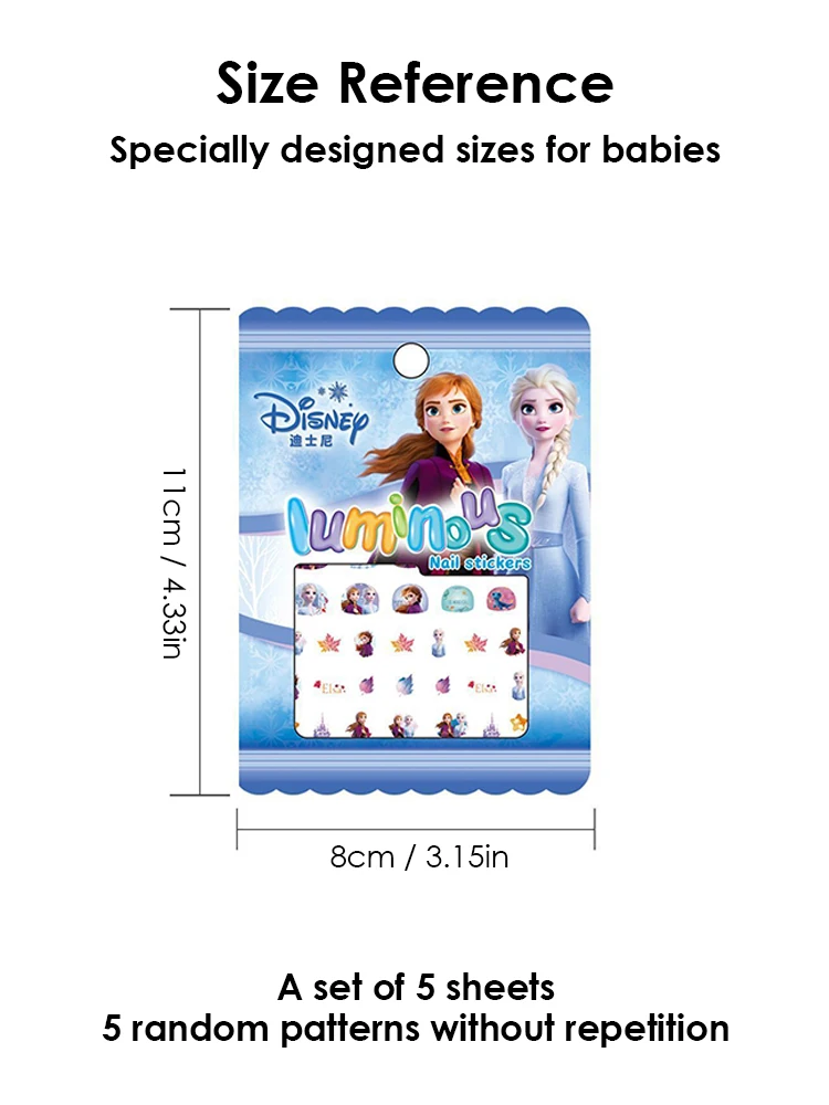 Disney Girls and Children's Nightglow Nail Stickers Ice and Snow Romance Princess Elsa Nail Stickers Cartoon Sticker Toys 6