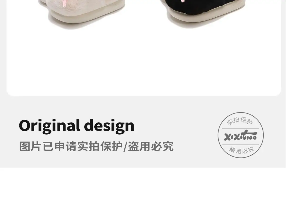 Schöne schwarz weiß 3D Katze Ohr Plüsch Hausschuhe Indoor Haus Tier Kitty Schuhe Frauen Slip-ons Pelz Pantoletten Chausson Chat – Detail 7