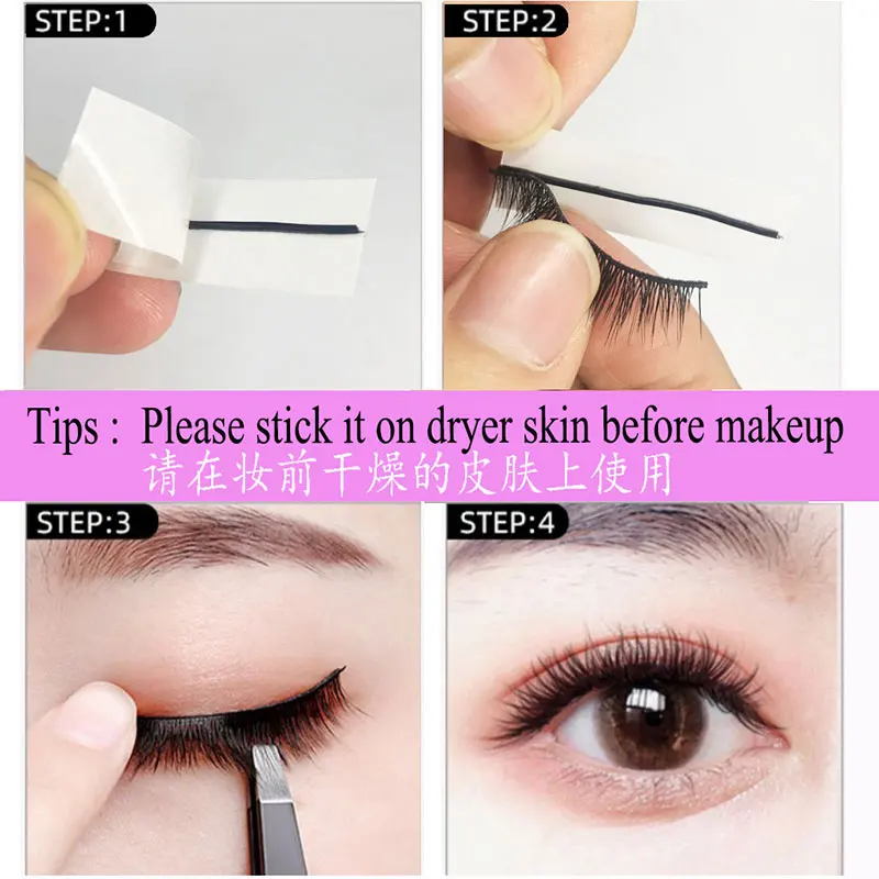40 Pcs/Box Reusable Self-Adhesive Glue-Free Eyelash Glue Strip False Eyelashes Extension No Glue Eyelashes Hypoallergenic 6