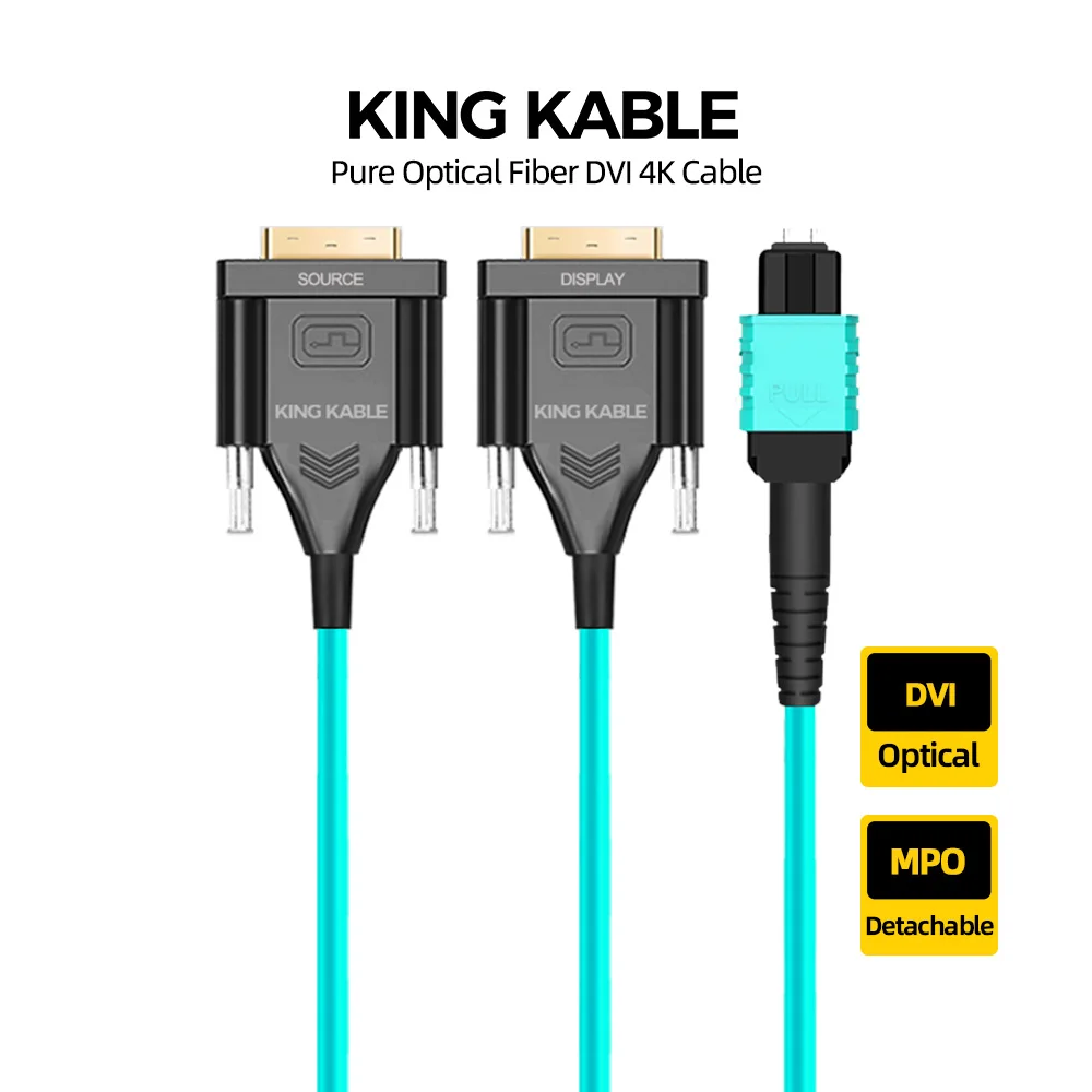 

KING KABLE Pure Optical Fiber DVI Cable MPO Detachable 4K60 30 Dual Link 24+1 DVI Video Cable For PC Host Led Matrix Monitor 30M