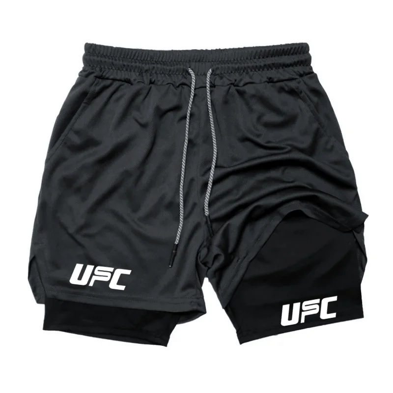 MMA Shorts Boxing Double Shorts 2 In 1 Mesh Quick Drying Workout Training Bottoms for Men Summer