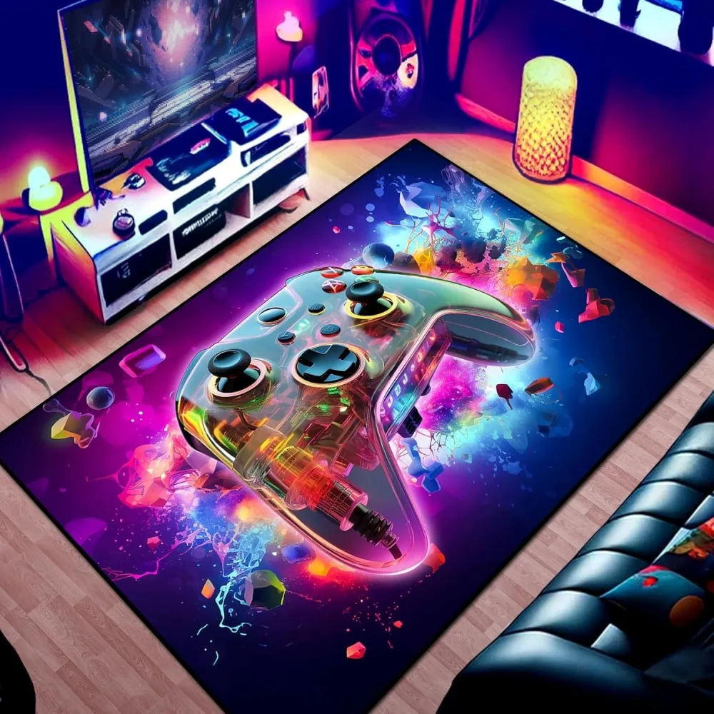 Gaming Area Rug Teen Boys Carpet 3D Transparent Gamepad Game Controller for Game Room Boys Girls Bedroom Playroom Floor Mat