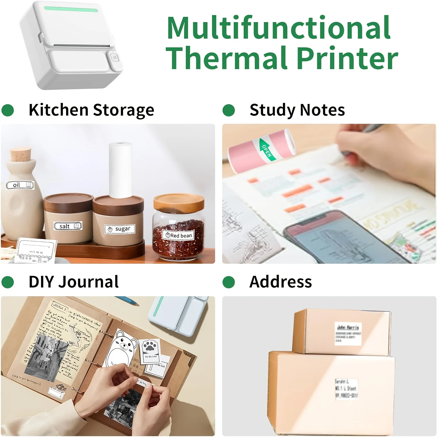 Compact Wireless Thermal Printer | USB Rechargeable, Monochrome Output, Integrated Scanner
