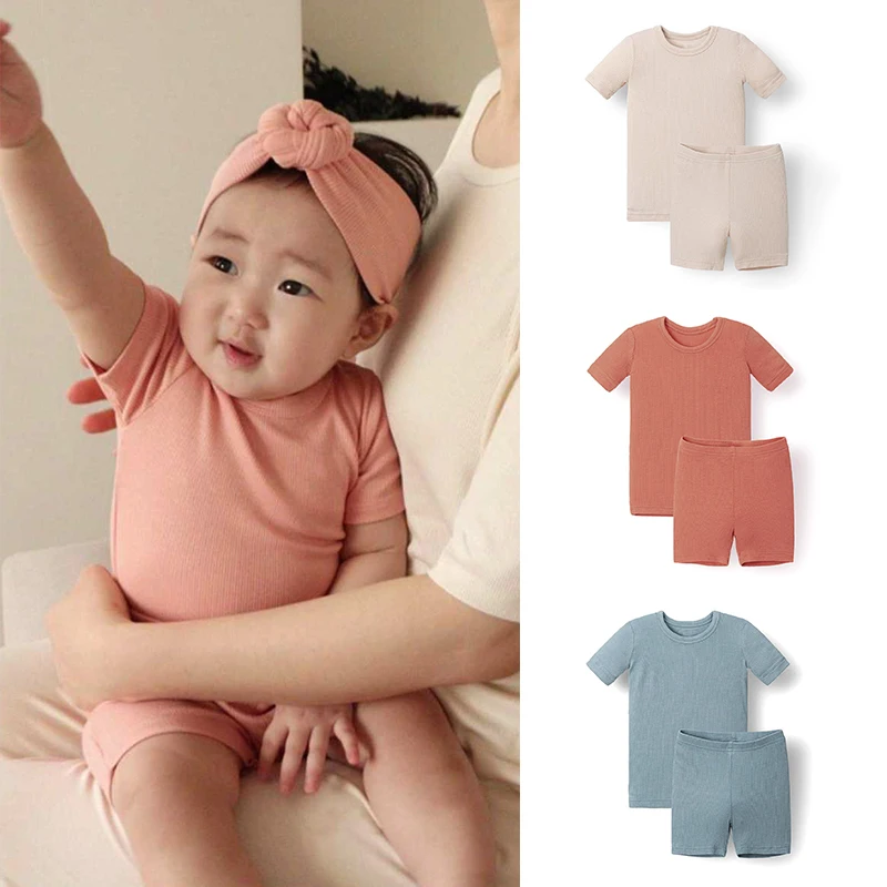 Ircomll Toddler Short Pajamas Set T Shirt 12M-6 Years Baby Boys Girls Kids Modal Snug fit Ribbed Sleepwear pjs for Daily Life