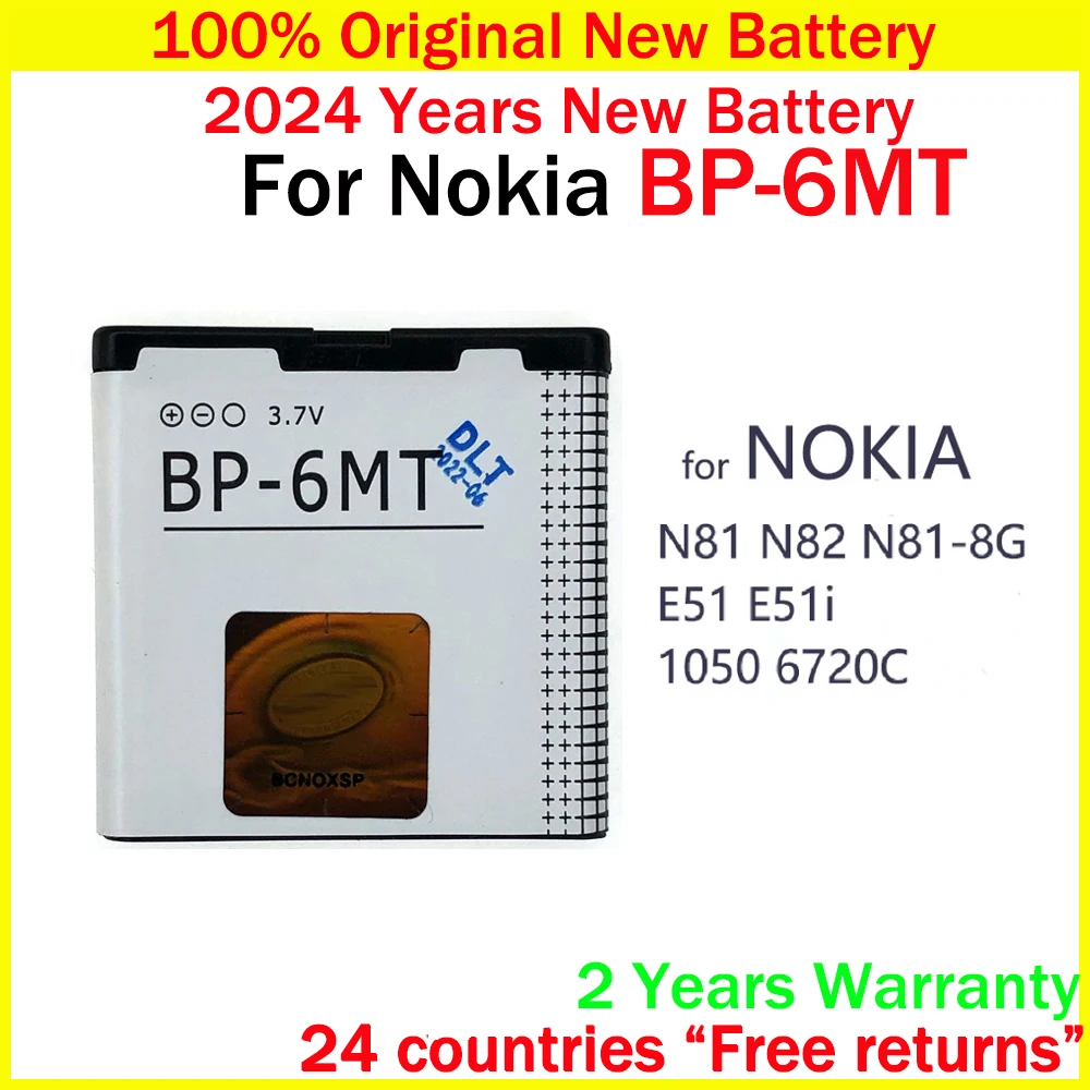 Nuova Batteria Originale 1050Mah Bp-6Mt Bp6Mt Batteria Ricaricabile Per Nokia N81 N82 N81-8G E51 E51I 6720 6720C Bp 6Mt