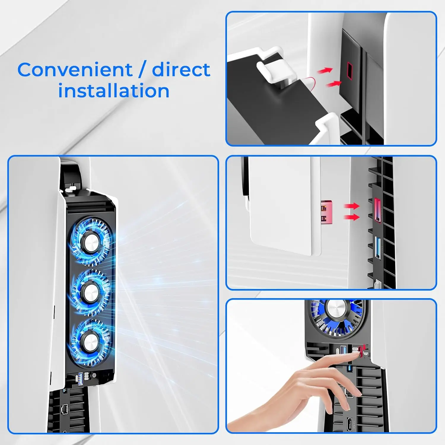 LED 조명 장착 PS5 냉각 선풍기, USB 3.0 포트, 조용한 효율적인 냉각 시스템, 플레이스테이션 5 콘솔 게임 액세서리