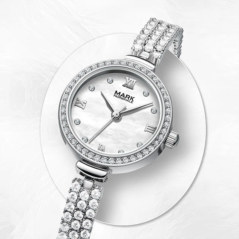 MARK FAIRWH Watch Women's Light Luxury Diamond Set Atmospheric Simple Fashion Small Green Watch Waterproof Quartz