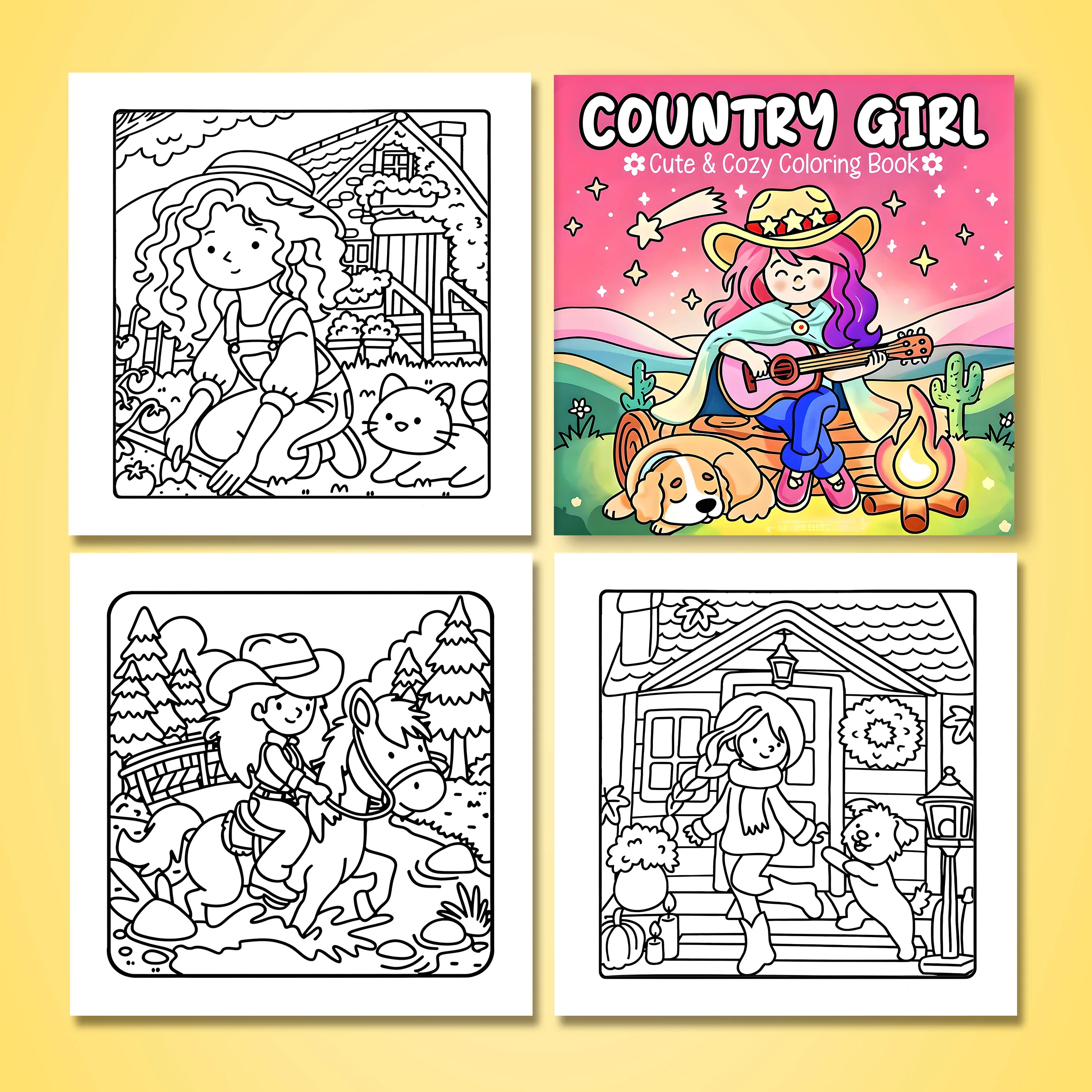 Cowgirl Coloring Book For Girls: 45 Beautiful Western Country Cow Images for Young Girls, Teens and Adults [Book], image size:2362x2362