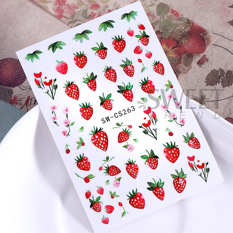 1/6pcs Lemon Fruit Nail Art Stickers 3D/5D Embossed Summer Strawberry Cherry Nail Slider Decals Women DIY Manicure Decoration