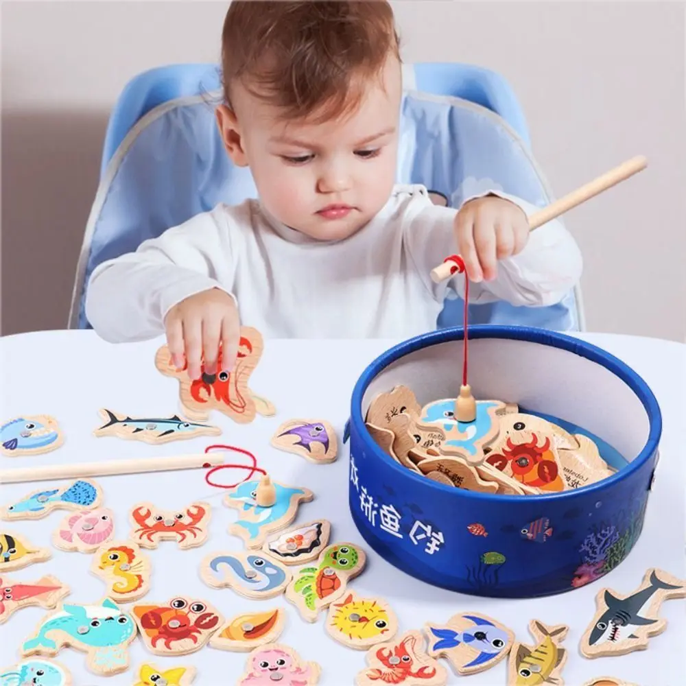 

Montessori Magnetic Fishing Toys for Baby Cartoon Marine Life Cognition Fish Games Education Parent-Child Interactive