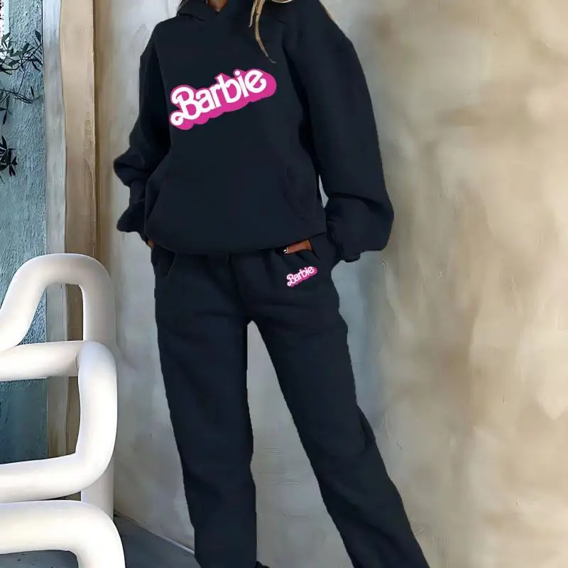 2Pcs Anime Barbie Pullover Cartoon Women's Fashion Hoodie Kawaii Printed Sweatshirt Sweatpants Girls Casual Long Sleeve Pants 4