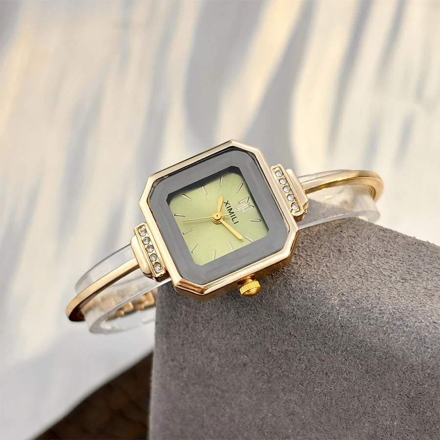 Elegant Women's Square Dial Diamond-Accent Minimalist Watch