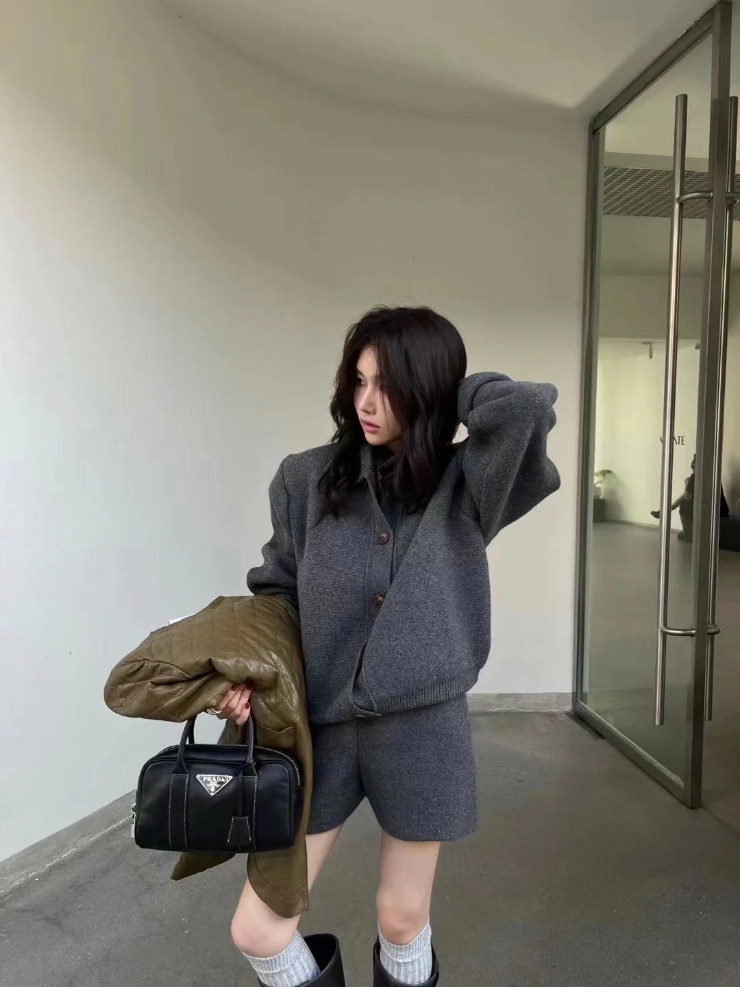 Autumn Winter New Two-piece Knitted Sets Single Breasted Sweater Top High Waist Shorts Korean Fashion Casual Outfits Solid Suit