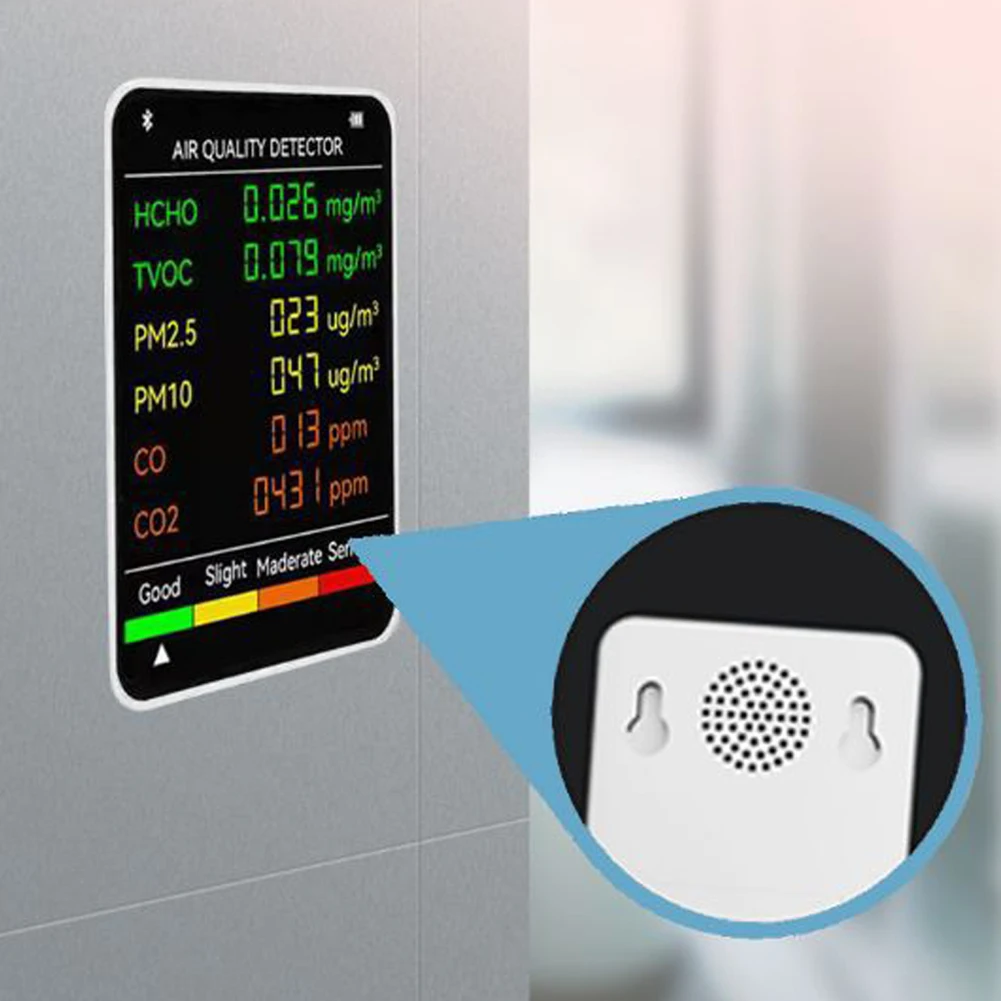 6 In 1 PM2.5 PM10 HCHO TVOC CO CO2 Air Quality Detector CO CO2 Formaldehyde Monitor Desktop Air Quality Tester 7 In 1 Temperatur