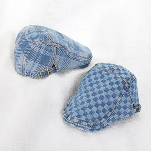 New Denim Baby Cap Fashion Plaid Kids Beret Hat for Girls Boys Accessories Retro Spring Autumn Children Peaked Cap 1-6Y