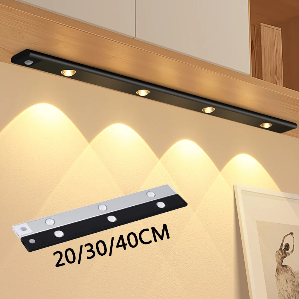 

20/30/40CM Ultra thin Under Cabinet Light Motion Sensor Night Light USB Rechargeable Wireless For Kitchen Closet Magnetic Light