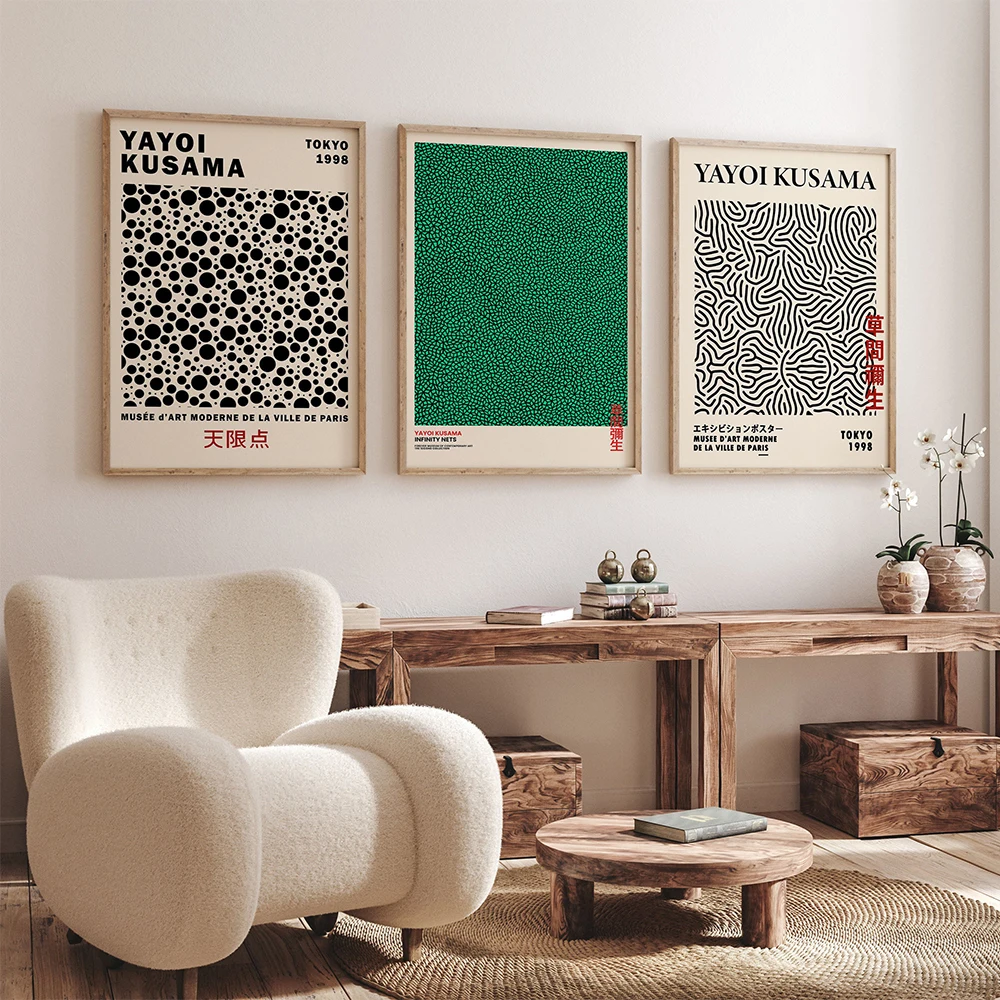 Canvas Wall Art Yayoi Kusama Abstract Line Dots Canvas Art Poster Print Black Green Painting For Room Home Decor