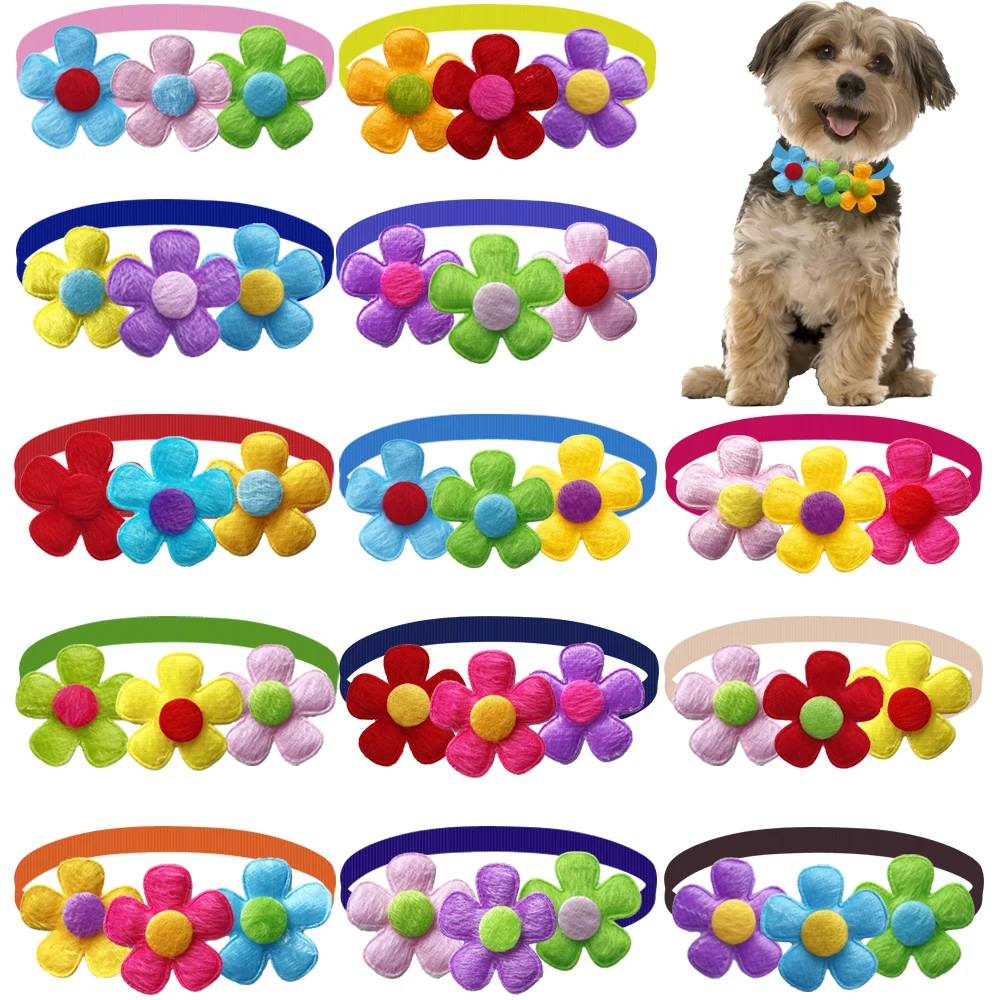 50/100pcs Colorful Flower Dog Bow Tie Beautiful Pet Dog Cat Bowties
