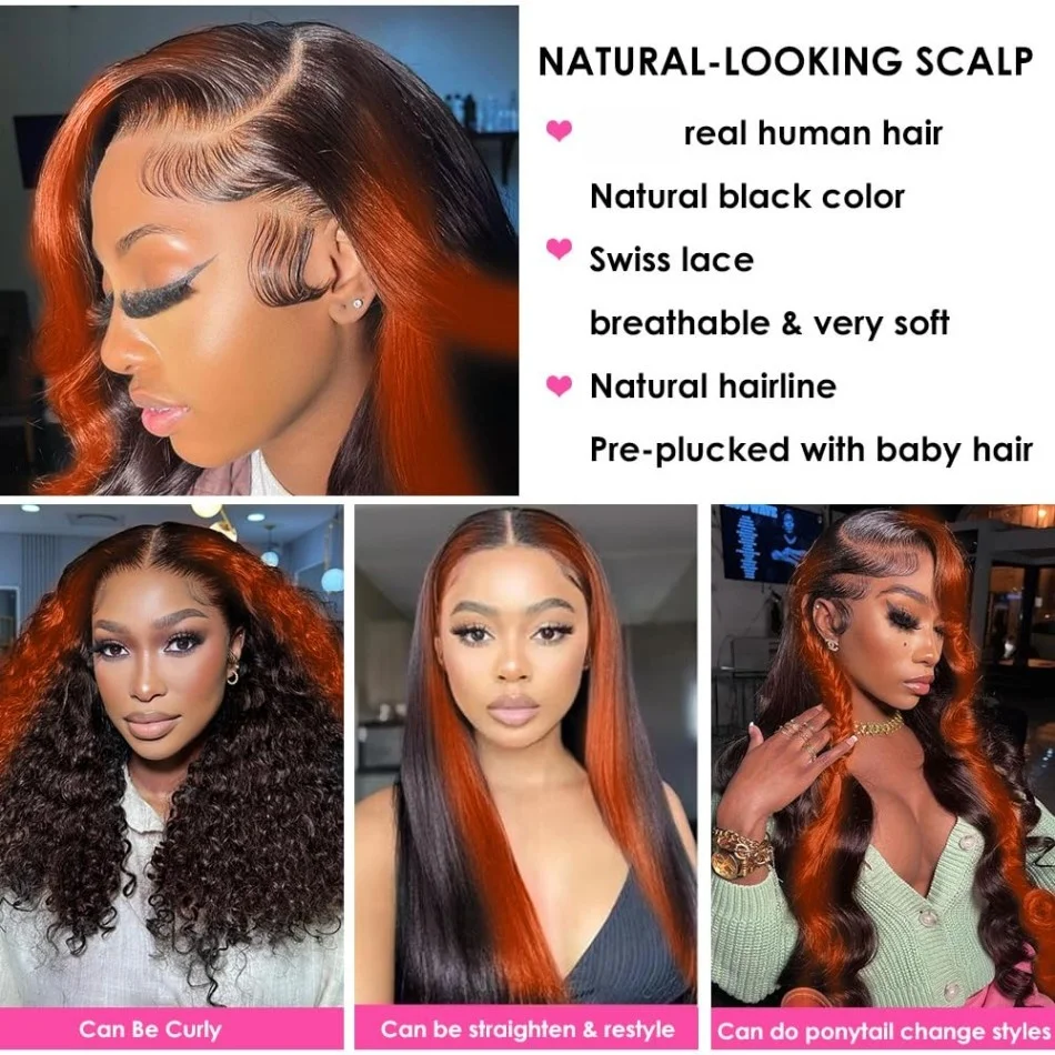 Highlight Ginger 13x6 Hd Lace Wig Human Hair Colored Orange Ginger Body Wave Human Hair Wigs Ombre Lace Frontal Wig 250 Density 5