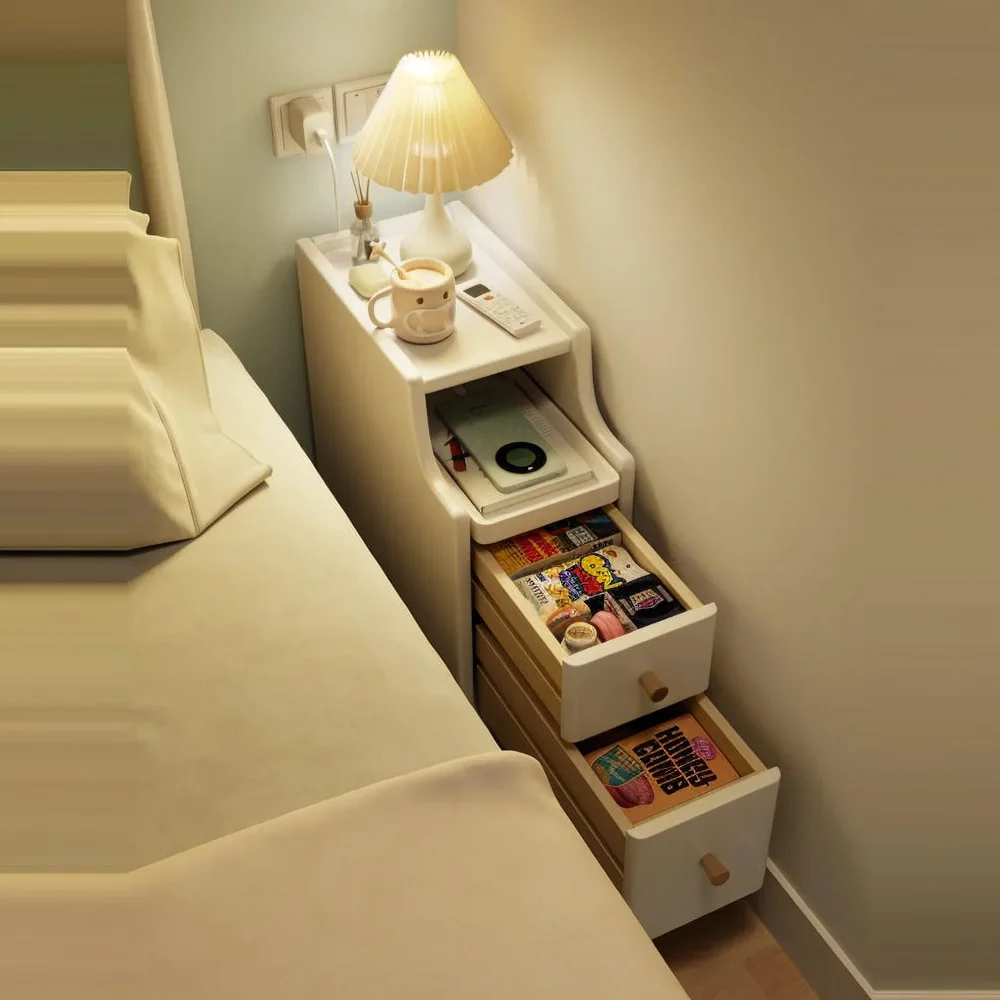 Bedside Table Solid Wood Narrow Cabinet Bedroom Crevice Ultra Narrow Creative Mini Small Cabinet Simple Storage Cream Wind