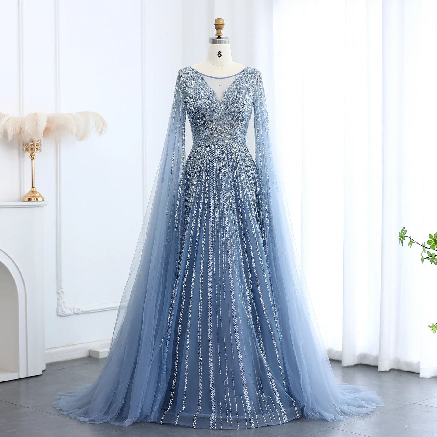 Luxury Gray Green Arabic Plus Size Evening Dresses with Cape Sleeves Blue Pink Elegant for Women Wedding Party 005 21 Luxury Gray Green Arabic Plus Size Evening Dresses with Cape Sleeves Blue Pink Elegant for Women Wedding Party 005 21