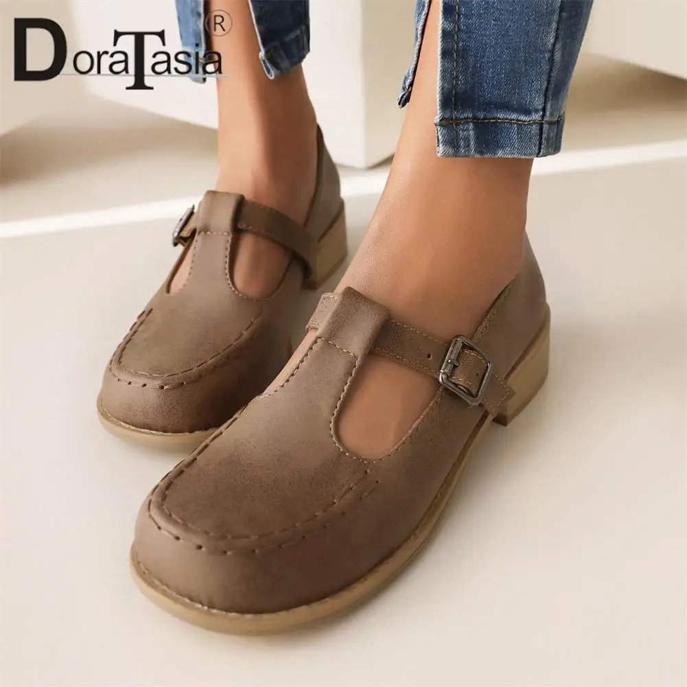 DORATASIA Big Size 43 Brand New Ladies Solid Mary Janes Pumps Fashion Buckle Chunky Heels Pumps Women Casual Retro Shoes Woman