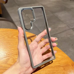 Premium HD Transparent Acrylic Case with Metal Camera Ring and Silicone Bumper Armor, Shockproof Hard Cover for Samsung Galaxy S24 Ultra (Gray)