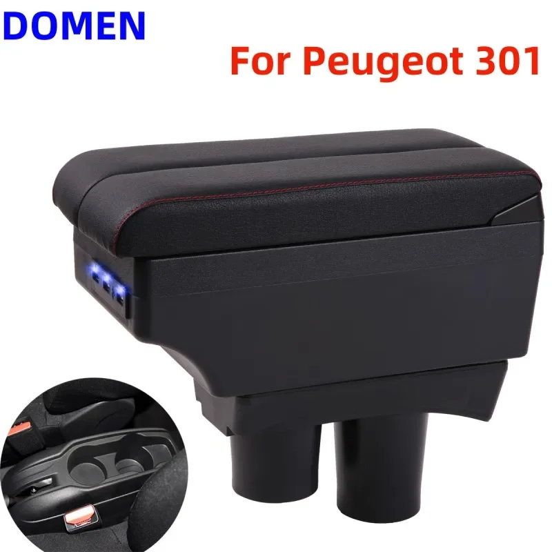 

NEW For Peugeot 301 Armrest box Interior Parts Car Central Content With Retractable Cup Hole Large Space Dual Layer USB DOMEN