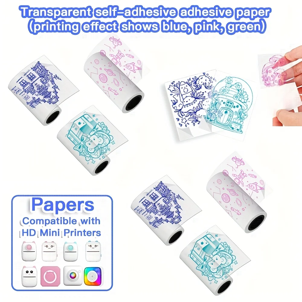 M02 Transparent Colorful Thermal Paper, Phomemo Colorful Text on Transparent Background, Transparent Sticker Paper Roll for M02