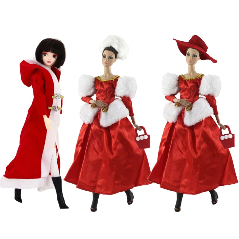 Kieka 2022.6 New Christmas Santa Costume Clothes for Barbie Dolls Holiday Cosply Dress with Hat Bag Educational Toys for Kids