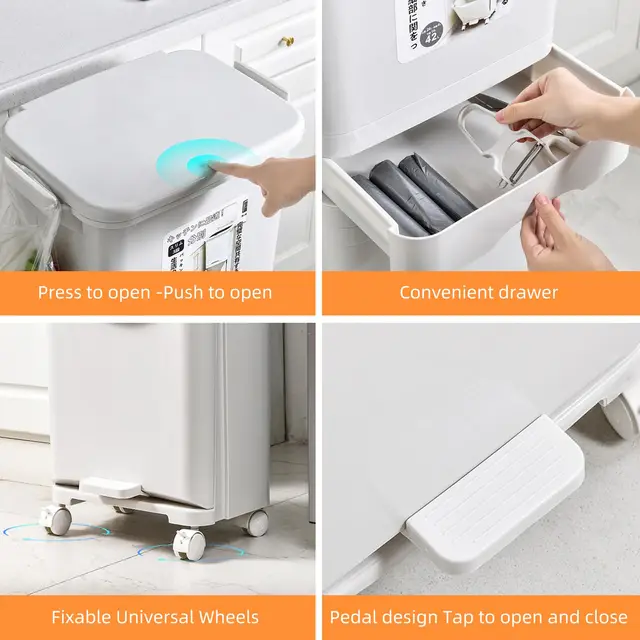 Garbage Classification 42L 3Layers Plastic Trash Bin Home Kitchen Garbage Classification Can with Wheels Garbage Storage 5