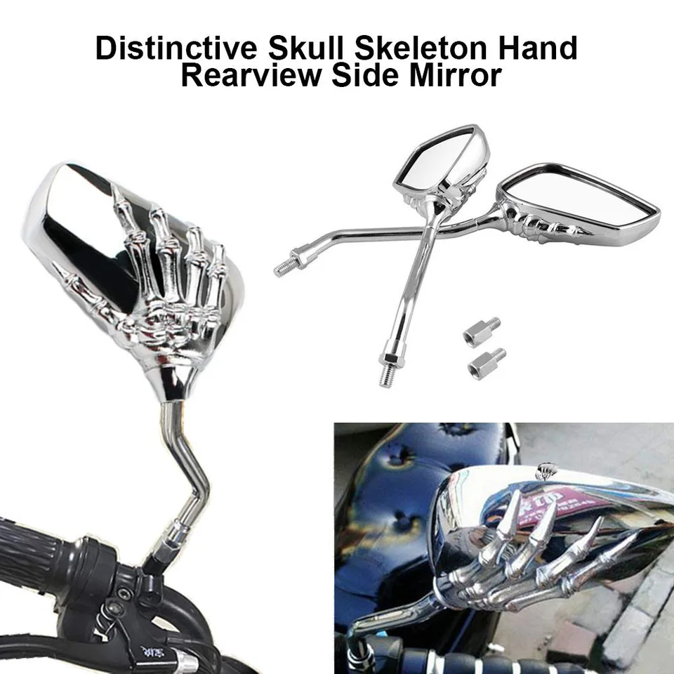 BISHERDER ATV Motorcycle Mirrors - Universal 7/8" Handlebar Mount, Skull Ghost Hand Design