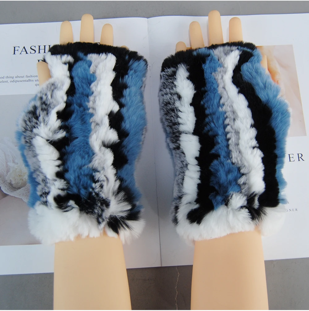 2026 New Fashion Real Rex Rabbit Fur Gloves Women Winter Genuine Fur Mittens Girl Fingerless Gloves Wrist Warmer Elastic Fluffy