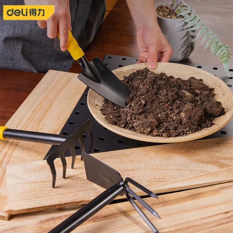 Deli Gardening Tool Sets Shovel Hoe Harrow 1/3/4 Pcs with PP Coated Handle,Garden Lawn Farmland Transplant Gardening Bonsai Tool 4