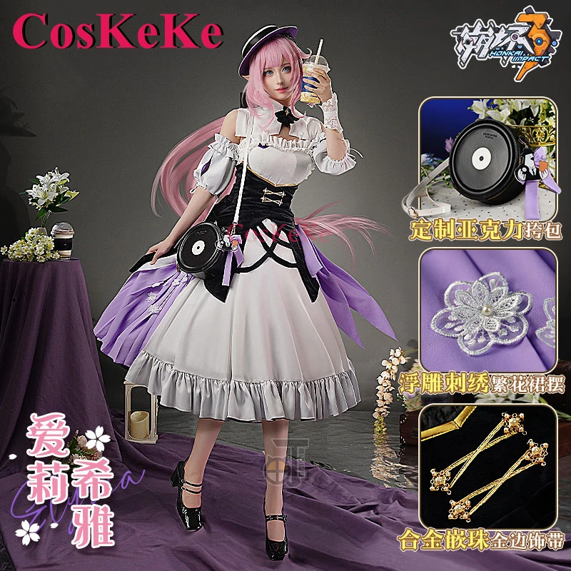 CosKeKe Elysia Cosplay Game Honkai Impact 3 Costume Sweet Memories Nifty Lovely Uniform Dress Activity Party Role Play Clothing