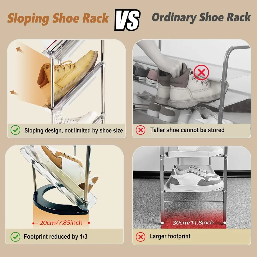 2 Pack Sloping Narrow Shoe Rack 5 Tiers Free Standing Vertical Shoes Racks for Small Spaces and Corner Shoe Storage Organizer f