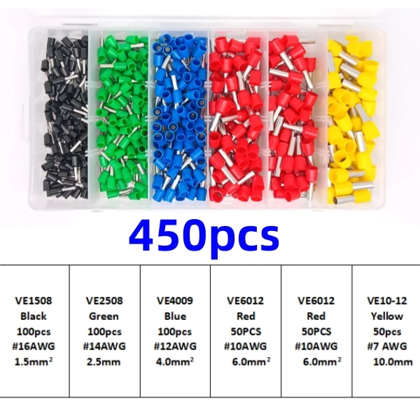 Description Picture 6 of item300-2120PCS Boxed VE Tubular Wire Terminal ， Insulated Electrical Wire Cord End Connector，Auto Cable Crimping Terminal Connector