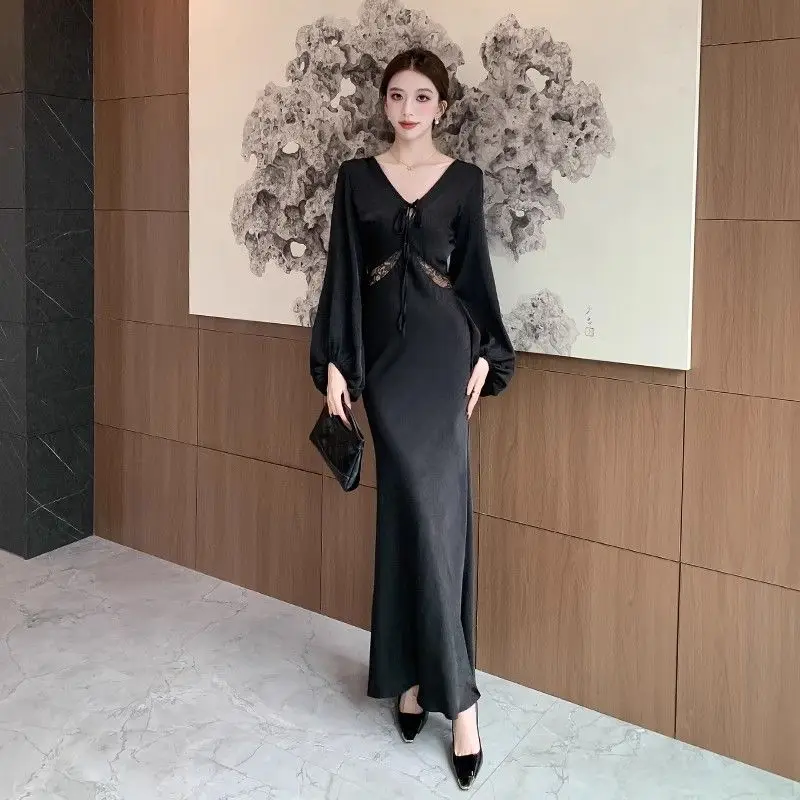 long black wrap dress with sleeves Cue Wrap Long Sleeve Dress Black Dot Print / XS