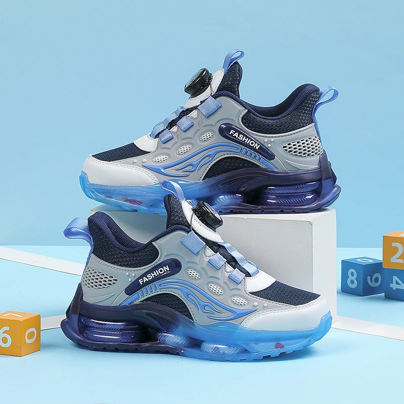 أحذية رياضية للأطفال، أحذية مدرسية عصرية للأولاد، أحذية مشي خفيفة الوزن ذات مشبك دوار وشبكة مانعة للانزلاق للاستخدام اليومي والخارجي