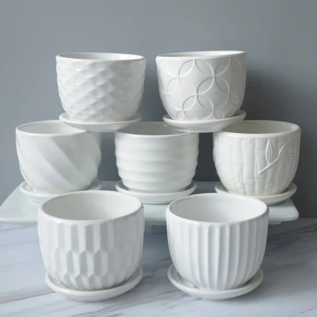 1PC Ceramic Flowerpot Dehua White Porcelain Pot Succulent Plant Flower Pot Small Flower Rack Pure White Striped Pot 1PC Ceramic Flowerpot Dehua White Porcelain Pot Succulent Plant Flower Pot Small Flower Rack Pure White Striped Pot