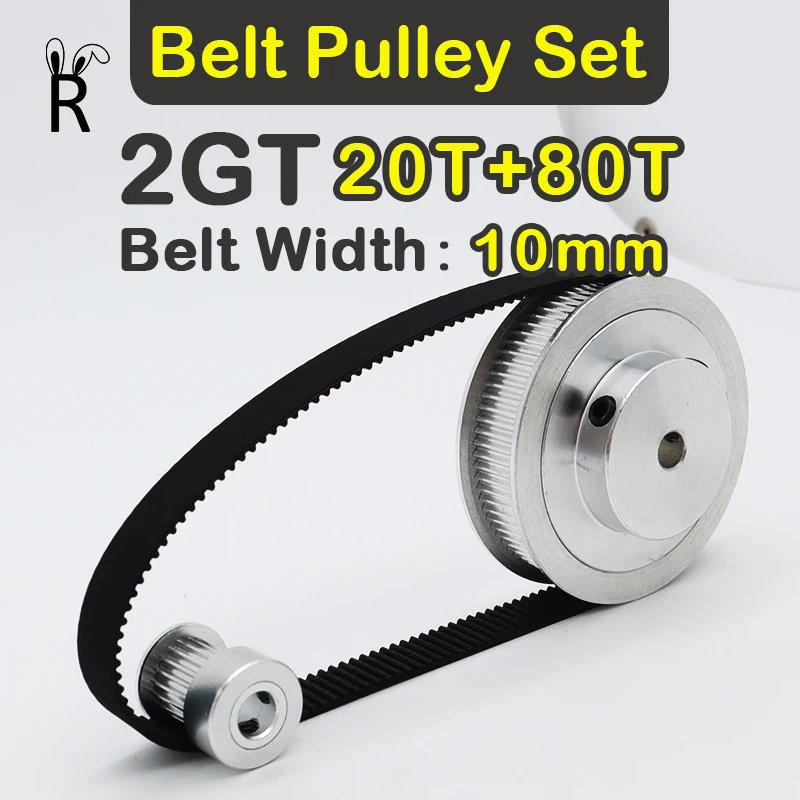 

4:1 Reduction 20T 80T GT2 Synchronous Wheel Set Belt Width 10mm Belt Pulley Kit 80Teeth 20Teeth Timing Pulley Set 2GT 3D Printer