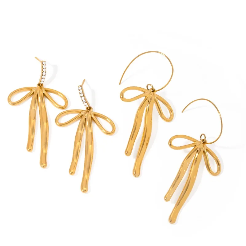 

Minar Elegant Rhinestones C Shaped Bowknot Hanging Dangle Earrings for Women Stainless Steel 18K Gold Silver PVD Plated Jewelry